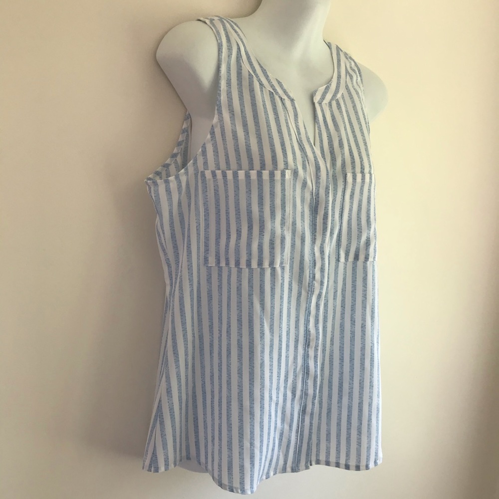 Sanctuary Blue & White Sheer Button Down Top/Blouse - Picture 10 of 11